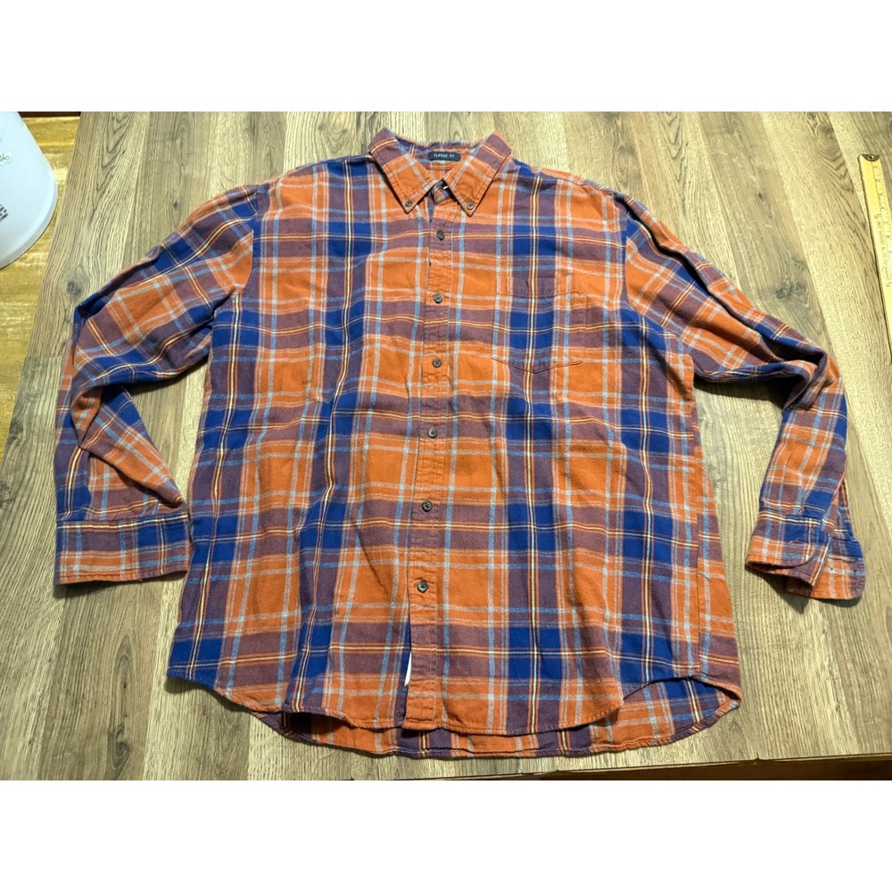 St John's Bay Shirt Mens Size XL Orange Plaid Button Down Classic Fit Flannel
